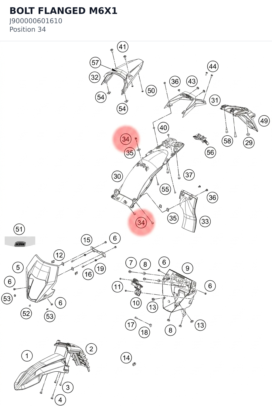 Diagram preview: BOLT FLANGED M6X1 (J900000601610)