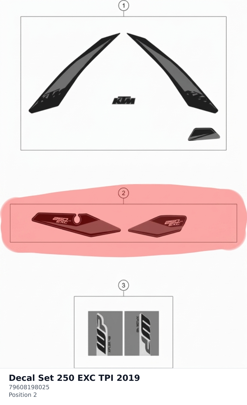 Diagram preview: Decal Set 250 EXC TPI 2019 (79608198025)