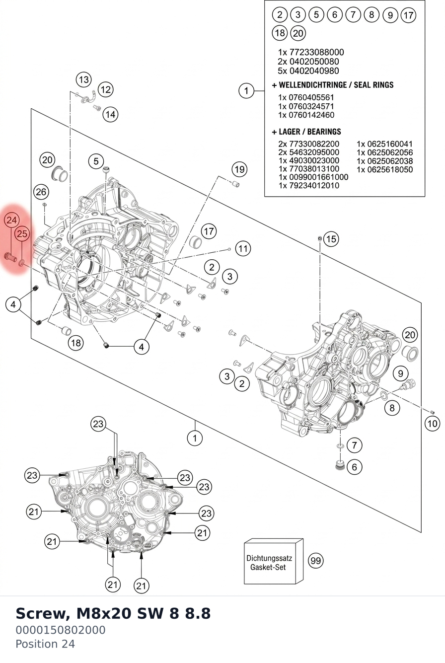 Diagram preview: Screw, M8x20 SW 8 8.8 (0000150802000)