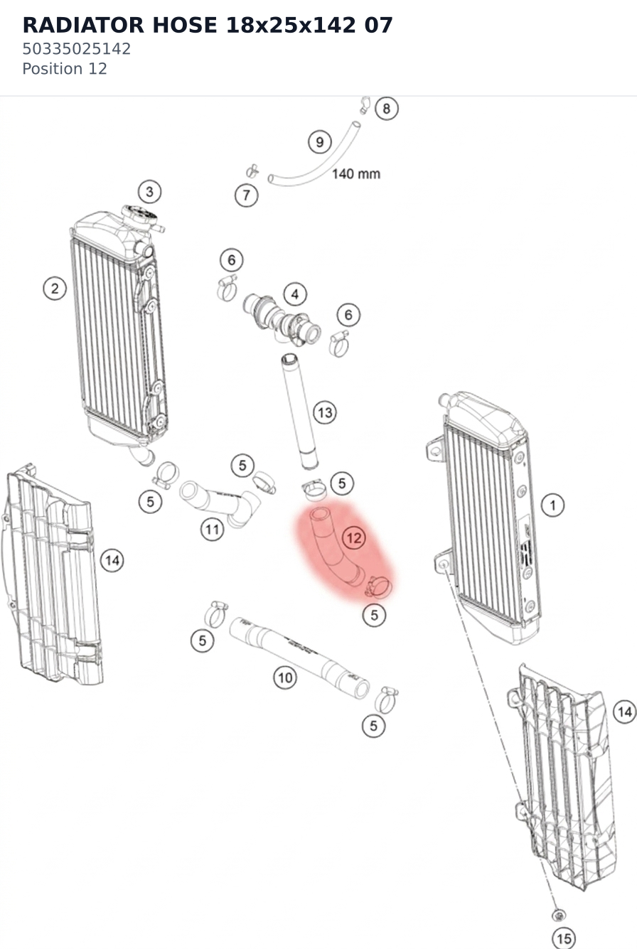 Diagram preview: RADIATOR HOSE 18x25x142 07 (50335025142)