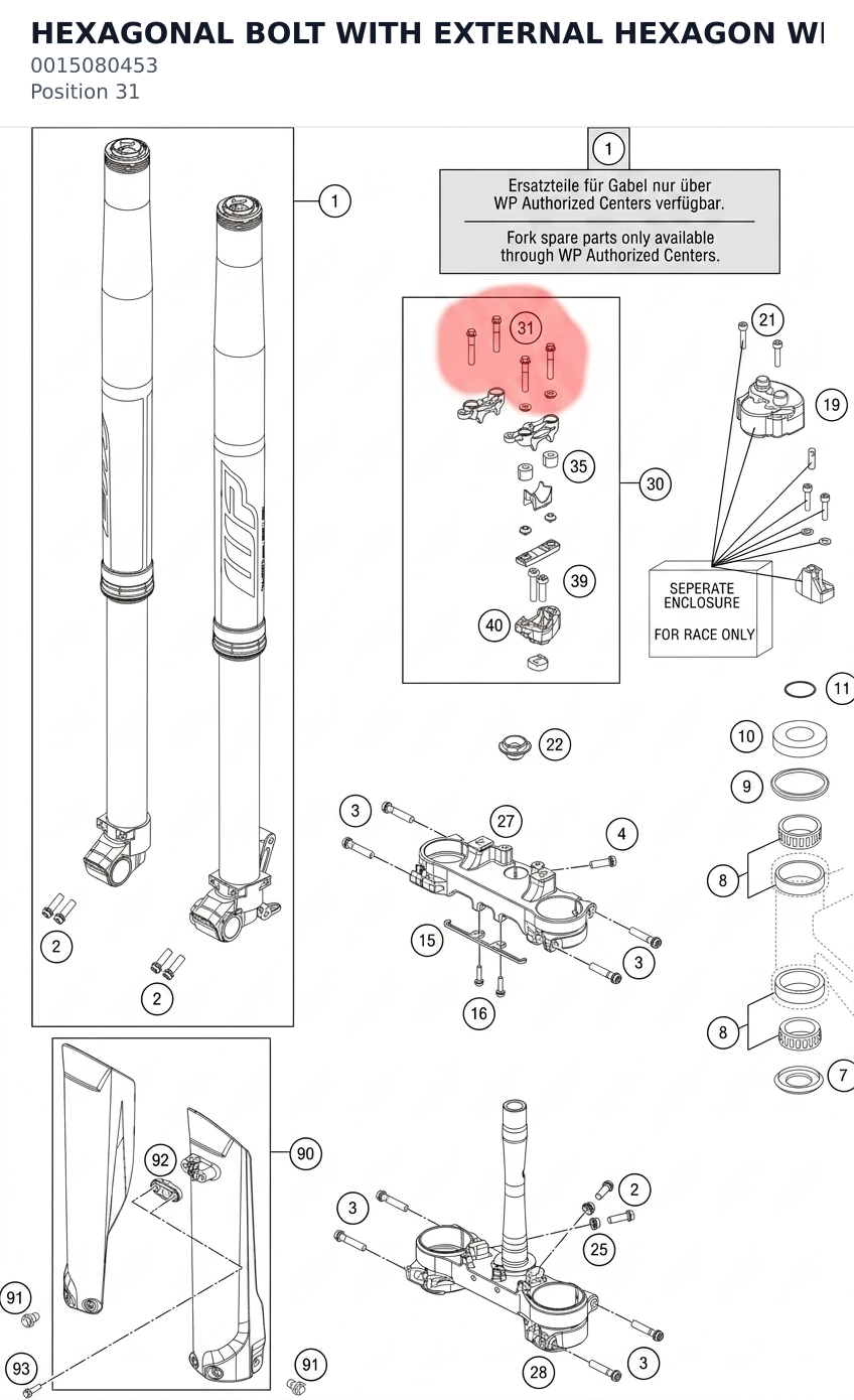 Diagram preview: HEXAGONAL BOLT WITH EXTERNAL HEXAGON WITH COLLAR M8X45 SW=10 (0015080453)