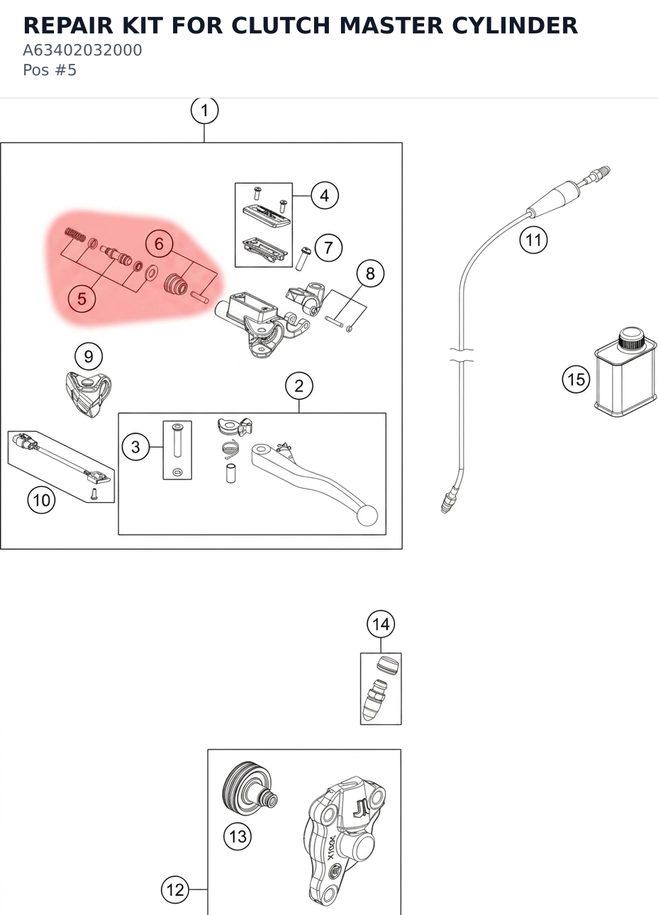 Diagram preview: REPAIR KIT FOR CLUTCH MASTER CYLINDER (A63402032000)