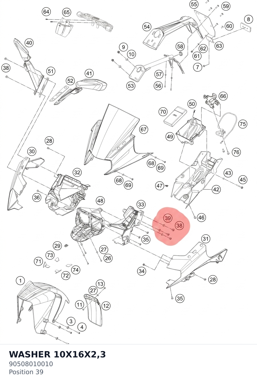 Diagram preview: WASHER 10X16X2,3 (90508010010)