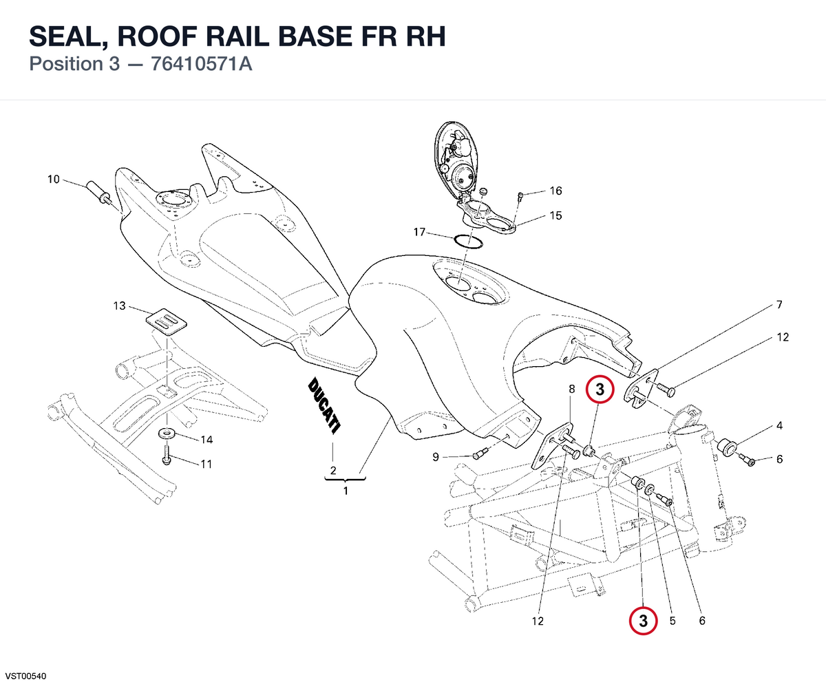 SEAL, ROOF RAIL BASE FR RH 76410571A diagram position