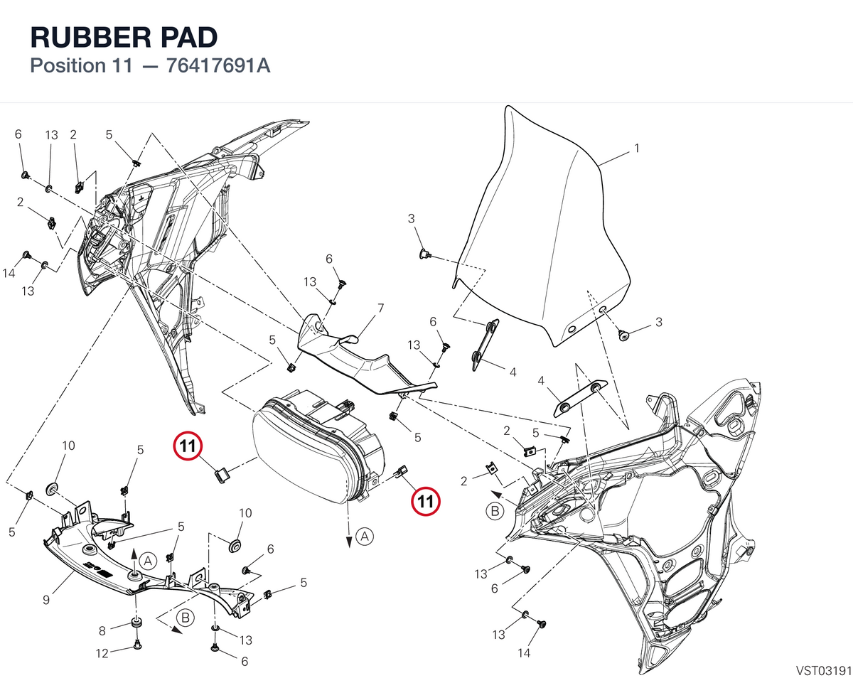 RUBBER PAD 76417691A diagram position