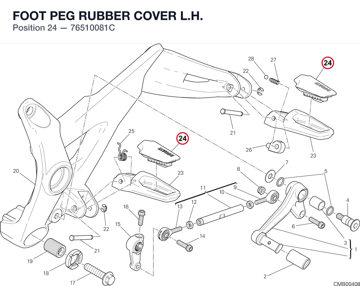 FOOT PEG RUBBER COVER L.H. 76510081C diagram position