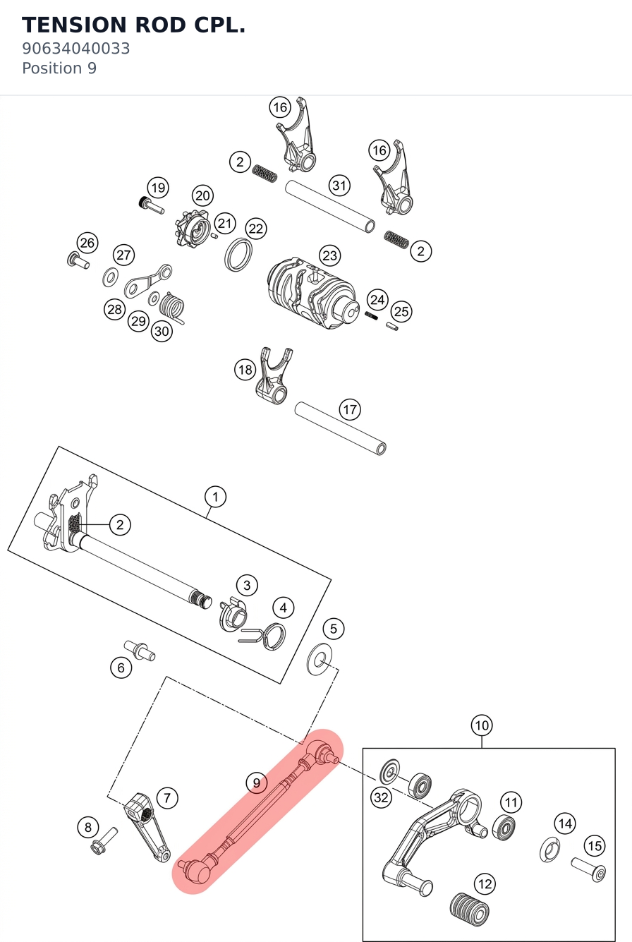 Diagram preview: TENSION ROD CPL. (90634040033)