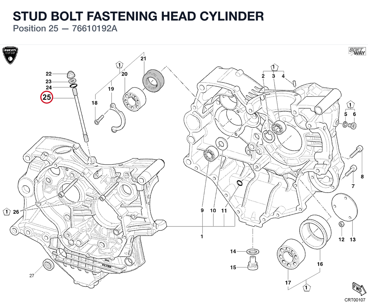 STUD BOLT FASTENING HEAD CYLINDER 76610192A diagram position