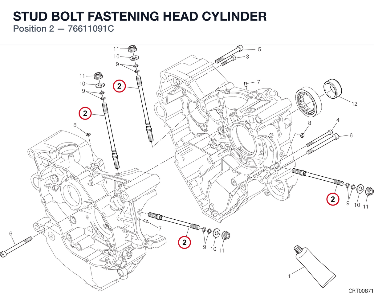 STUD BOLT FASTENING HEAD CYLINDER 76611091C diagram position
