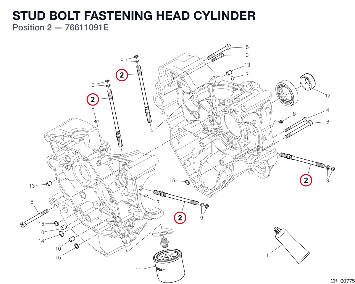 STUD BOLT FASTENING HEAD CYLINDER 76611091E diagram position
