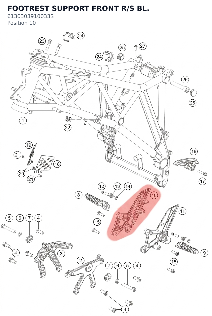 Diagram preview: FOOTREST SUPPORT FRONT R/S BL. (6130303910033S)