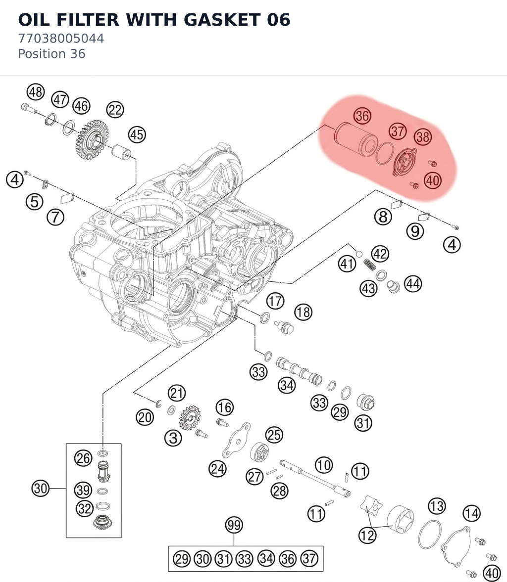 Diagram preview: OIL FILTER WITH GASKET 06 (77038005044)