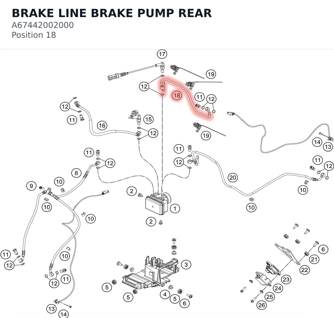 Diagram preview: BRAKE LINE BRAKE PUMP REAR (A67442002000)