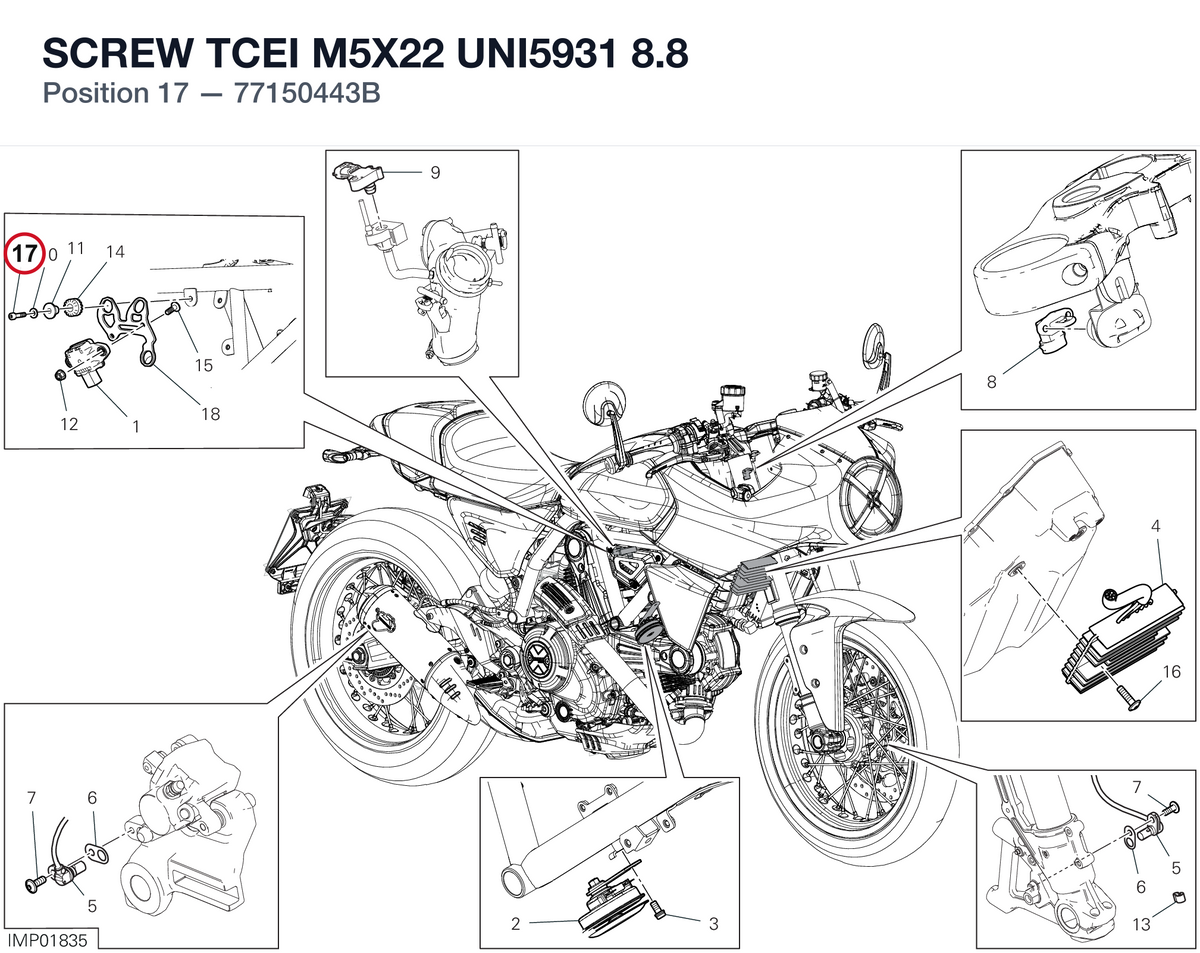 SCREW TCEI M5X22 UNI5931 8.8 77150443B diagram position