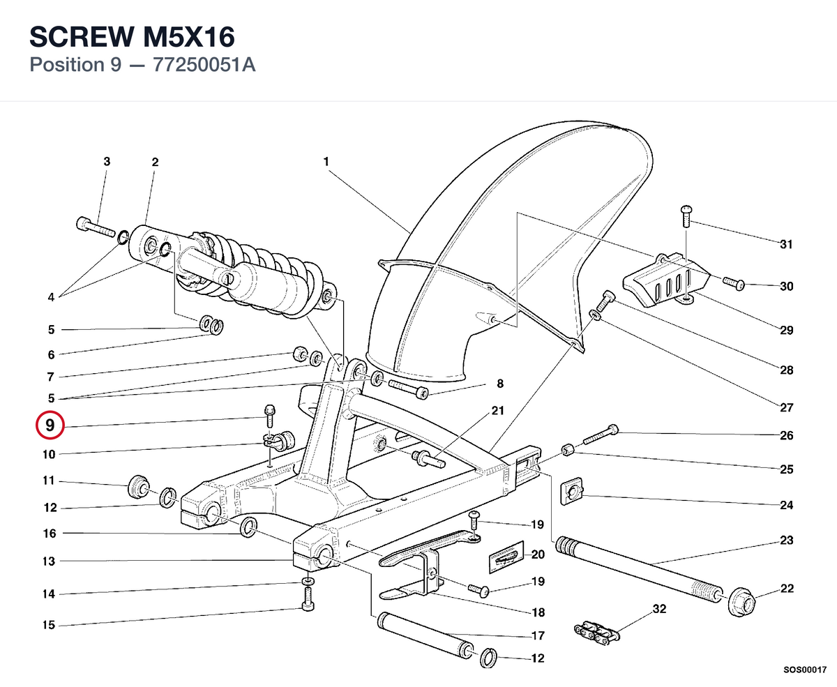 SCREW M5X16 77250051A diagram position