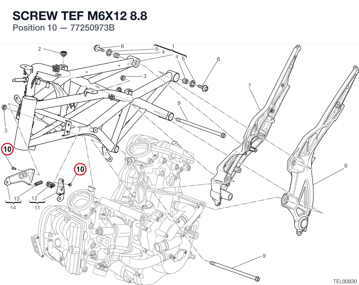 SCREW TEF M6X12 8.8 77250973B diagram position
