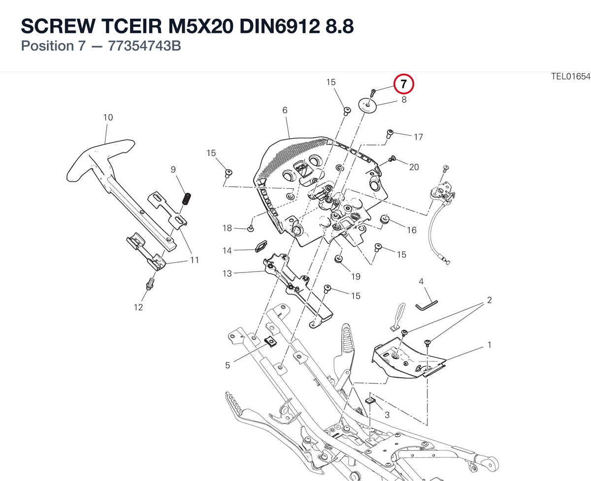 SCREW TCEIR M5X20 DIN6912 8.8 77354743B diagram position