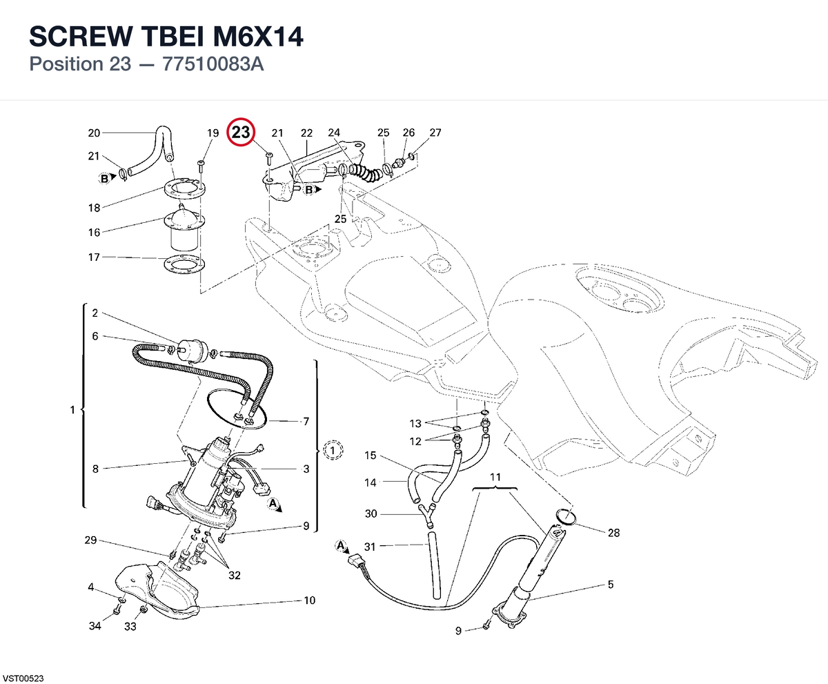 SCREW TBEI M6X14 77510083A diagram position
