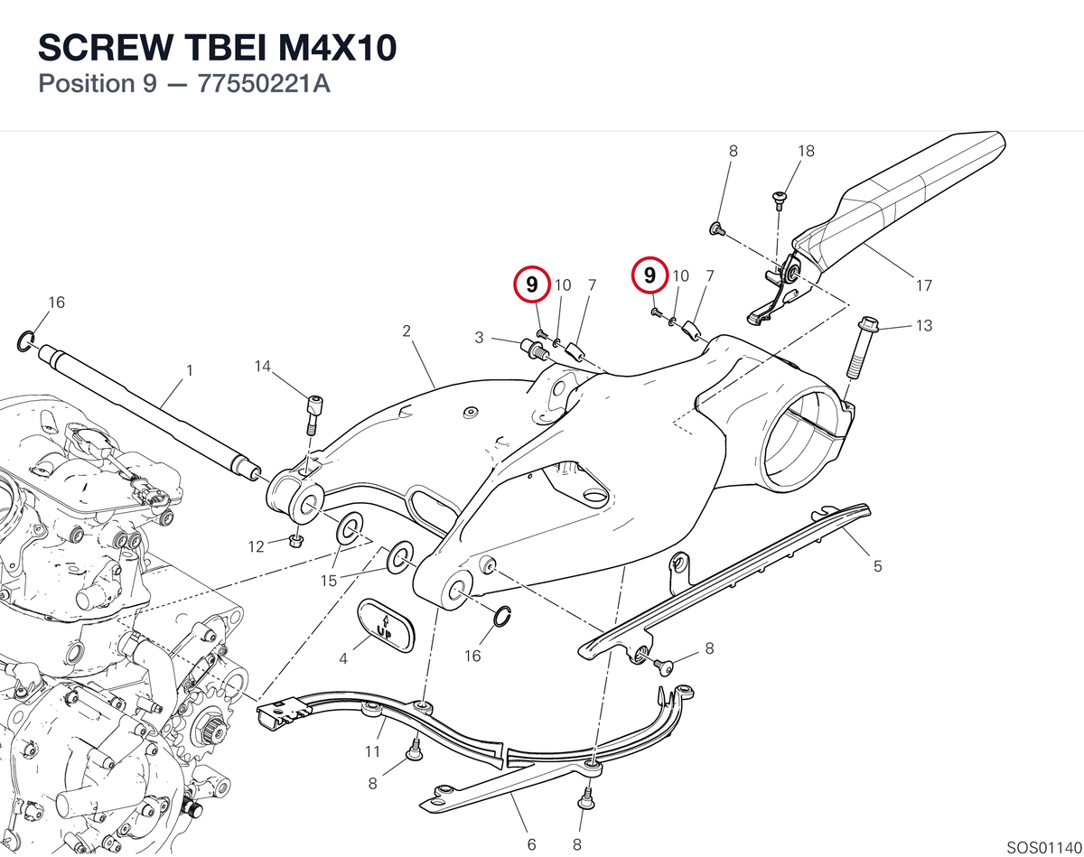 SCREW TBEI M4X10 77550221A diagram position