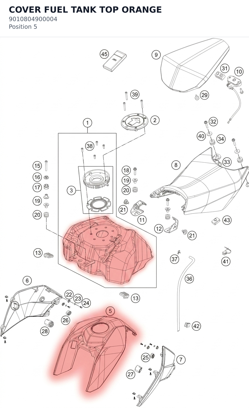 Diagram preview: COVER FUEL TANK TOP ORANGE (9010804900004)