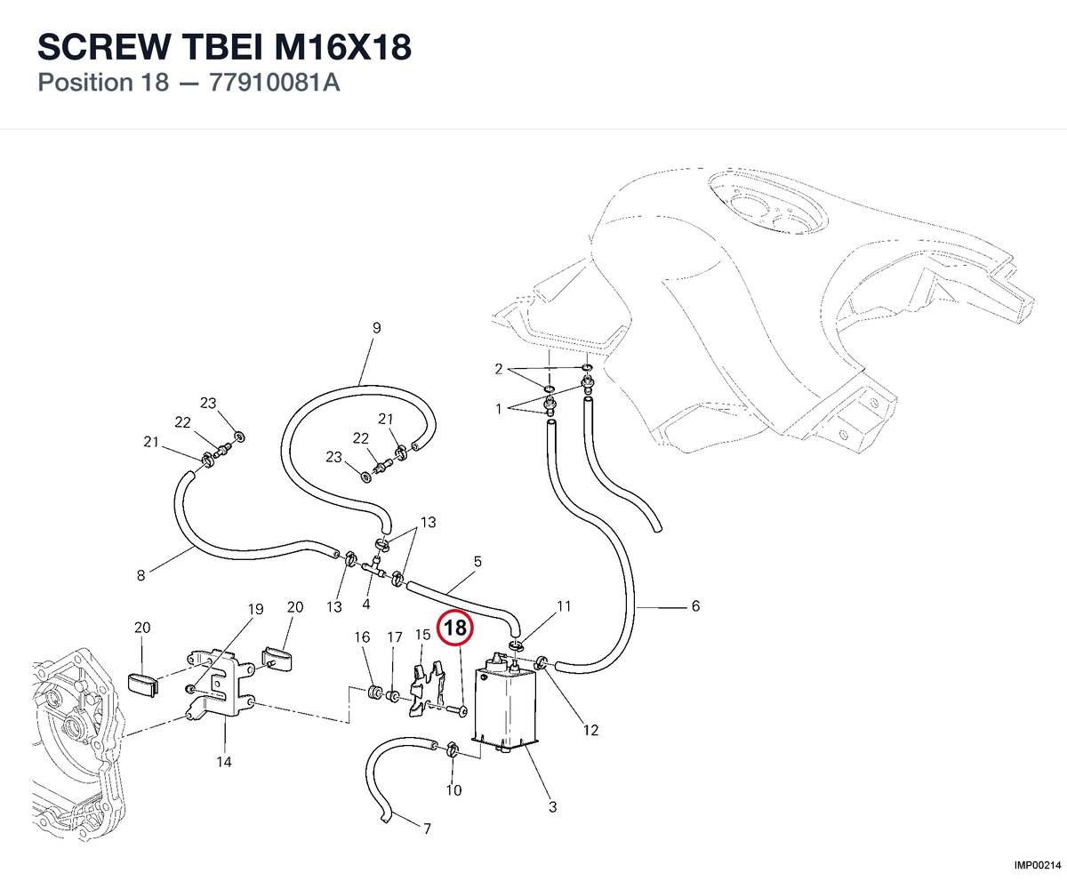 SCREW TBEI M16X18 77910081A diagram position