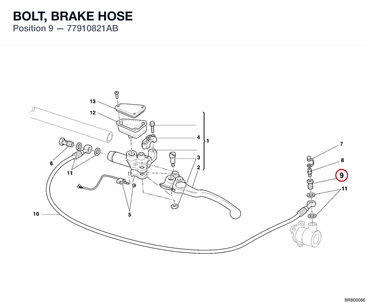 BOLT, BRAKE HOSE 77910821AB diagram position