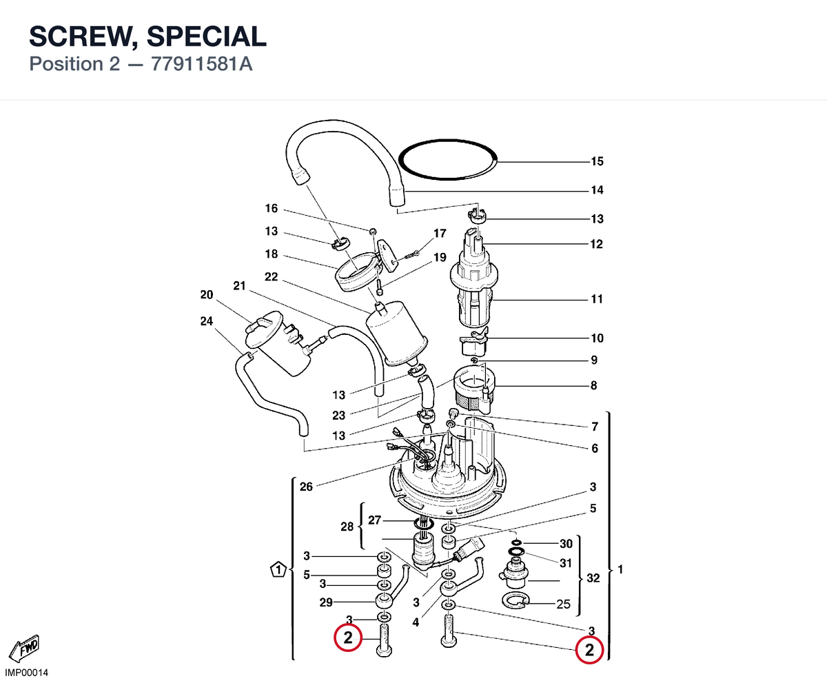 SCREW, SPECIAL 77911581A diagram position