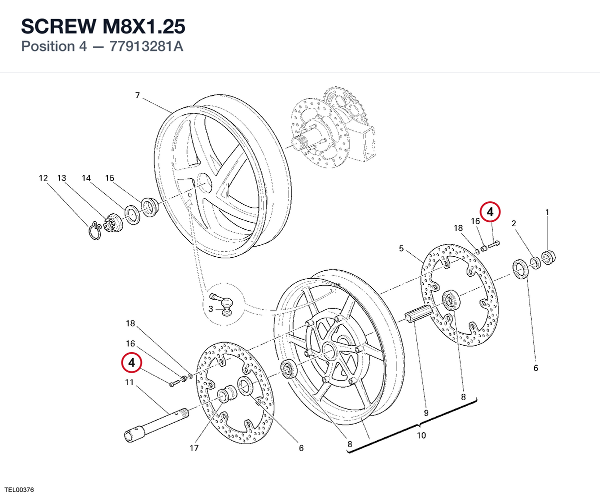 SCREW M8X1.25 77913281A diagram position
