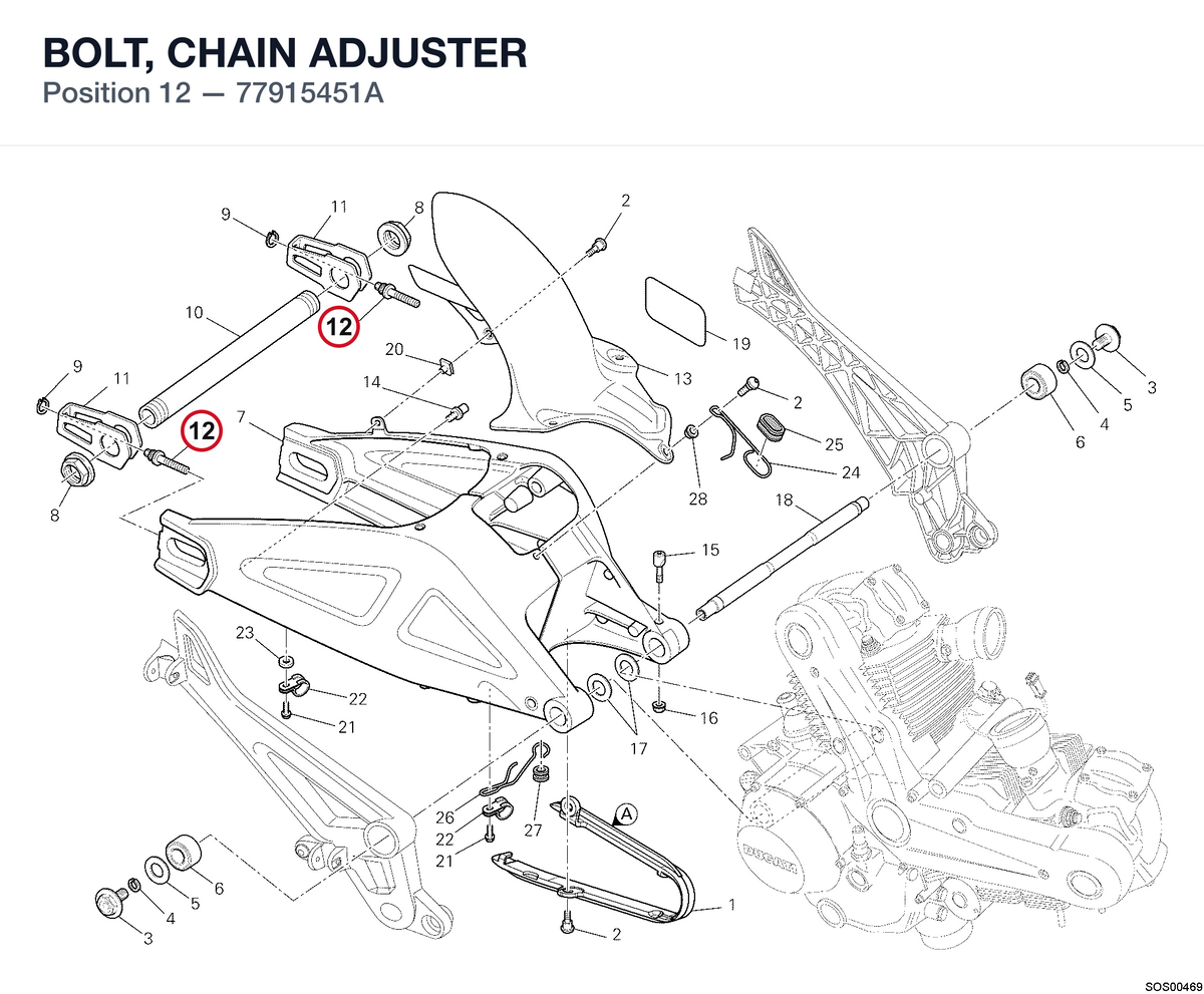 BOLT, CHAIN ADJUSTER 77915451A diagram position