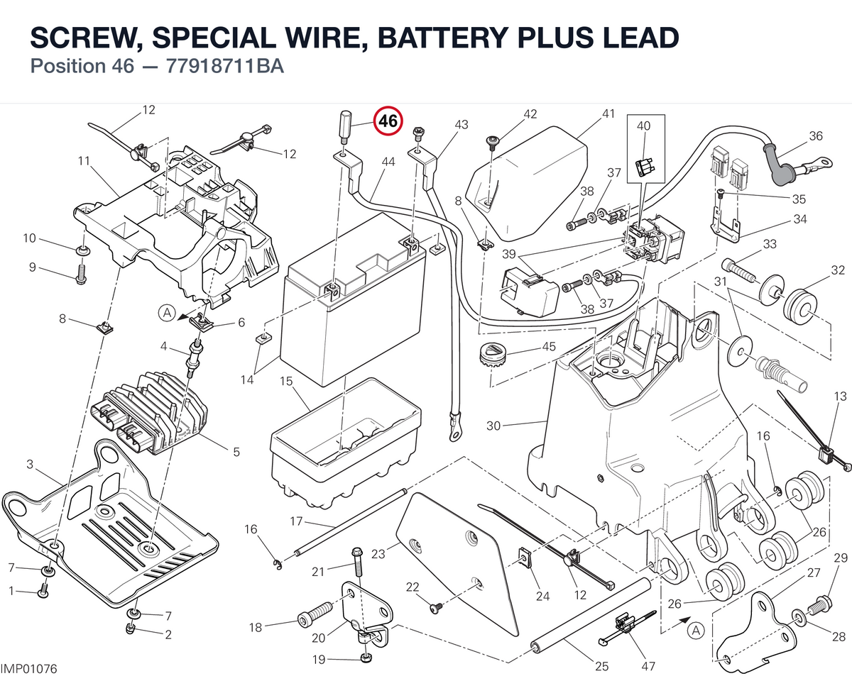 SCREW, SPECIAL WIRE, BATTERY PLUS LEAD 77918711BA diagram position