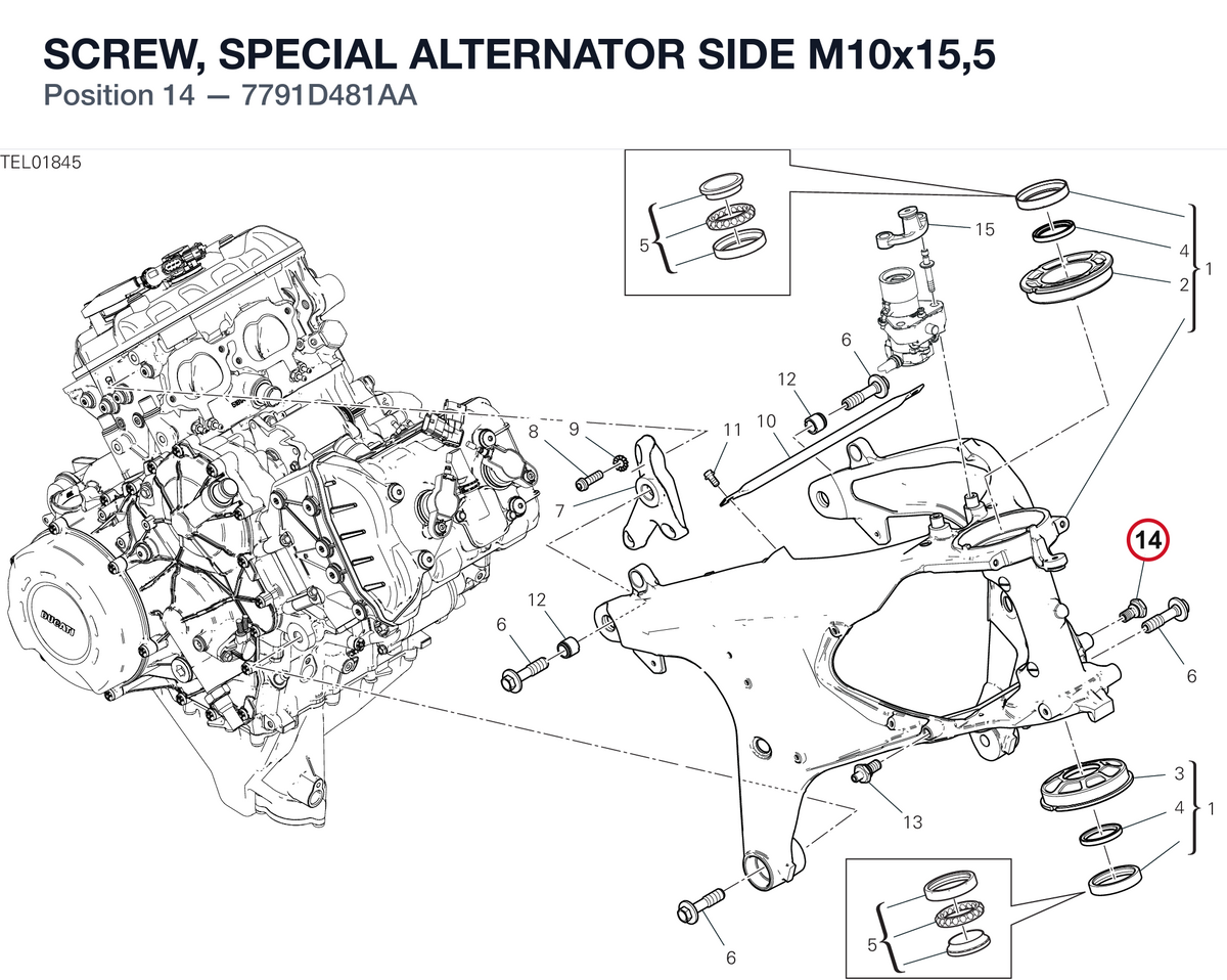 SCREW, SPECIAL ALTERNATOR SIDE M10x15,5 7791D481AA diagram position