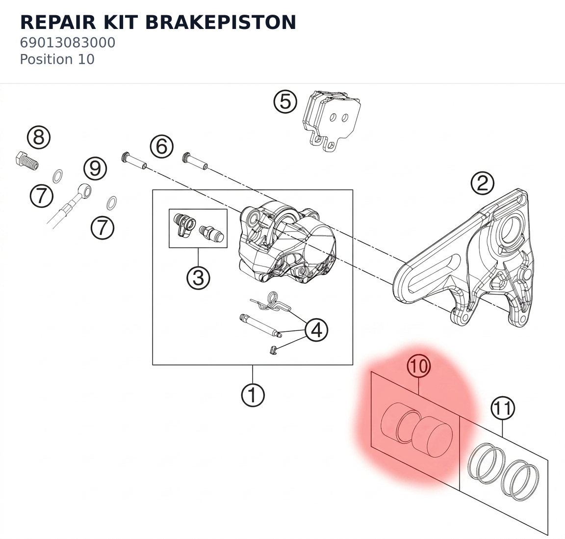 Diagram preview: REPAIR KIT BRAKEPISTON (69013083000)