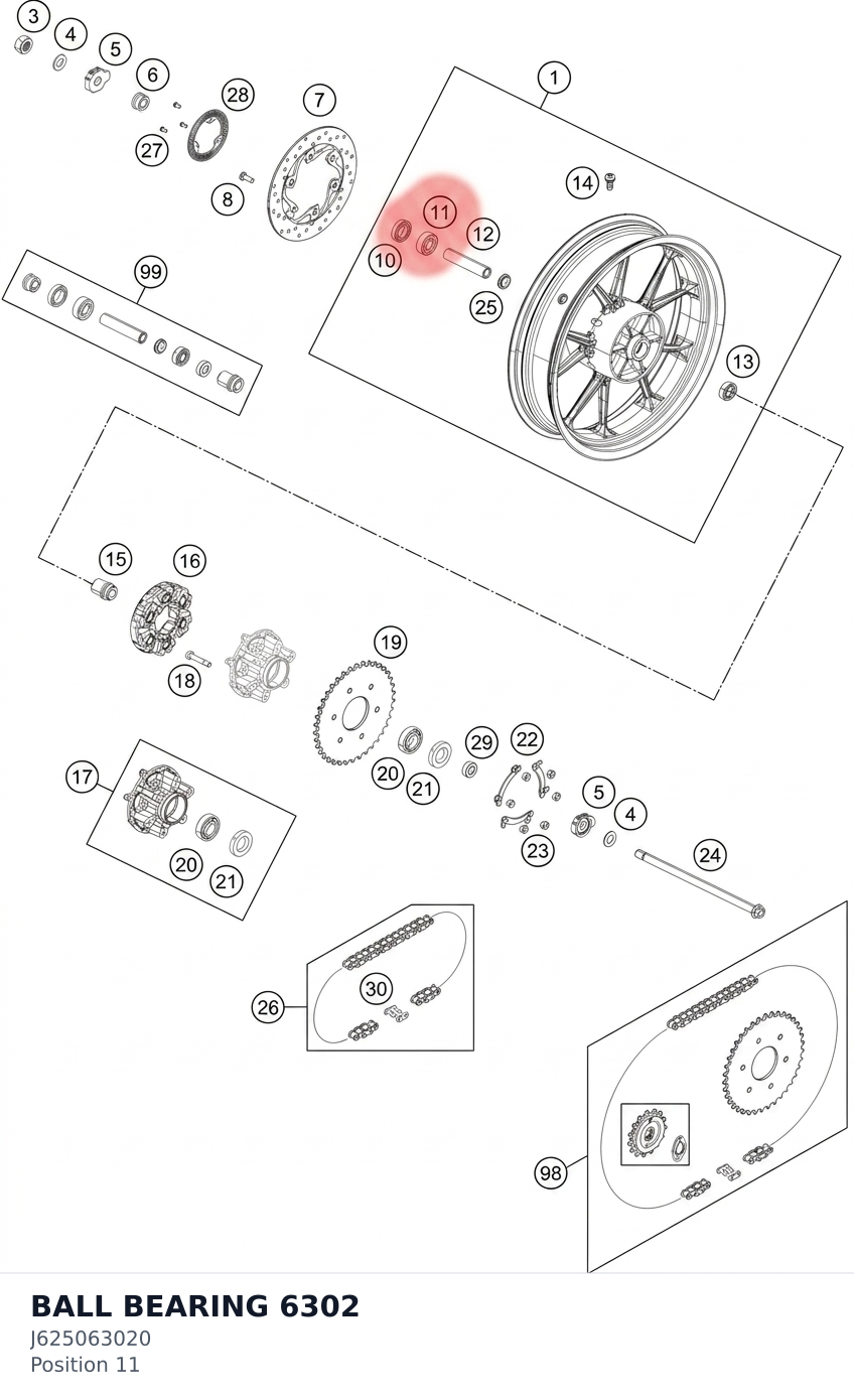Diagram preview: BALL BEARING 6302 (J625063020)