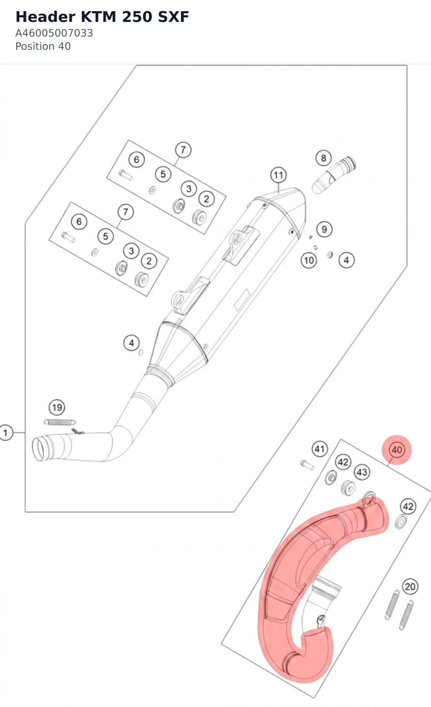 Diagram preview: Header KTM 250 SXF (A46005007033)