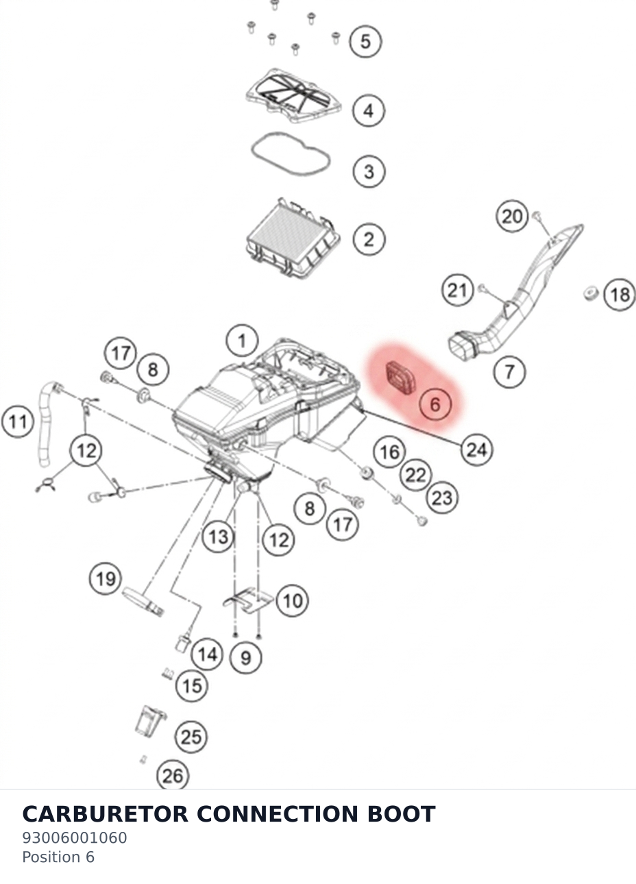 Diagram preview: CARBURETOR CONNECTION BOOT (93006001060)