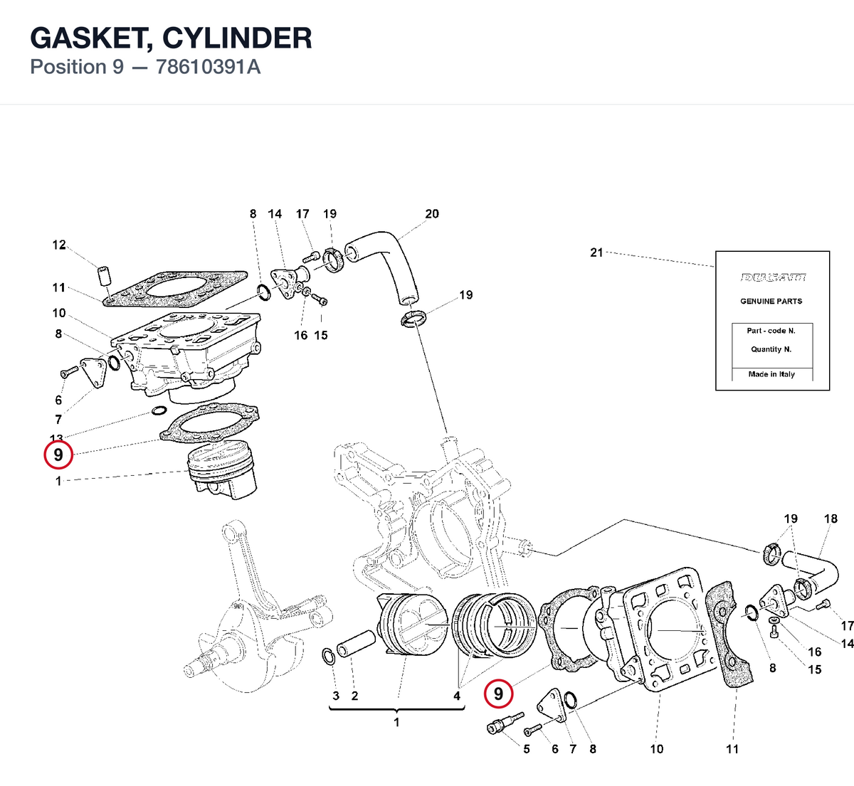 GASKET, CYLINDER 78610391A diagram position