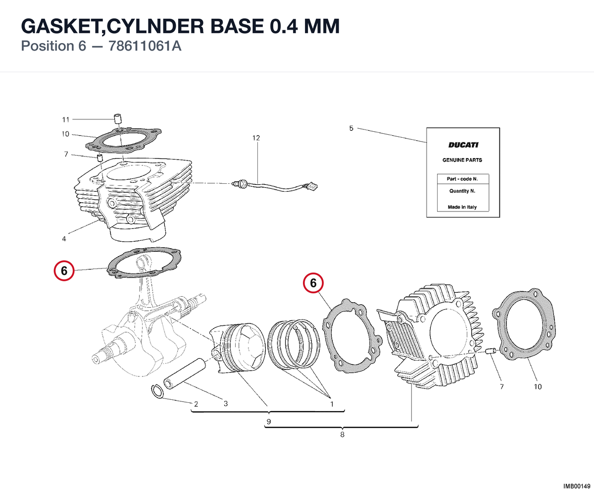 GASKET,CYLNDER BASE 0.4 MM 78611061A diagram position