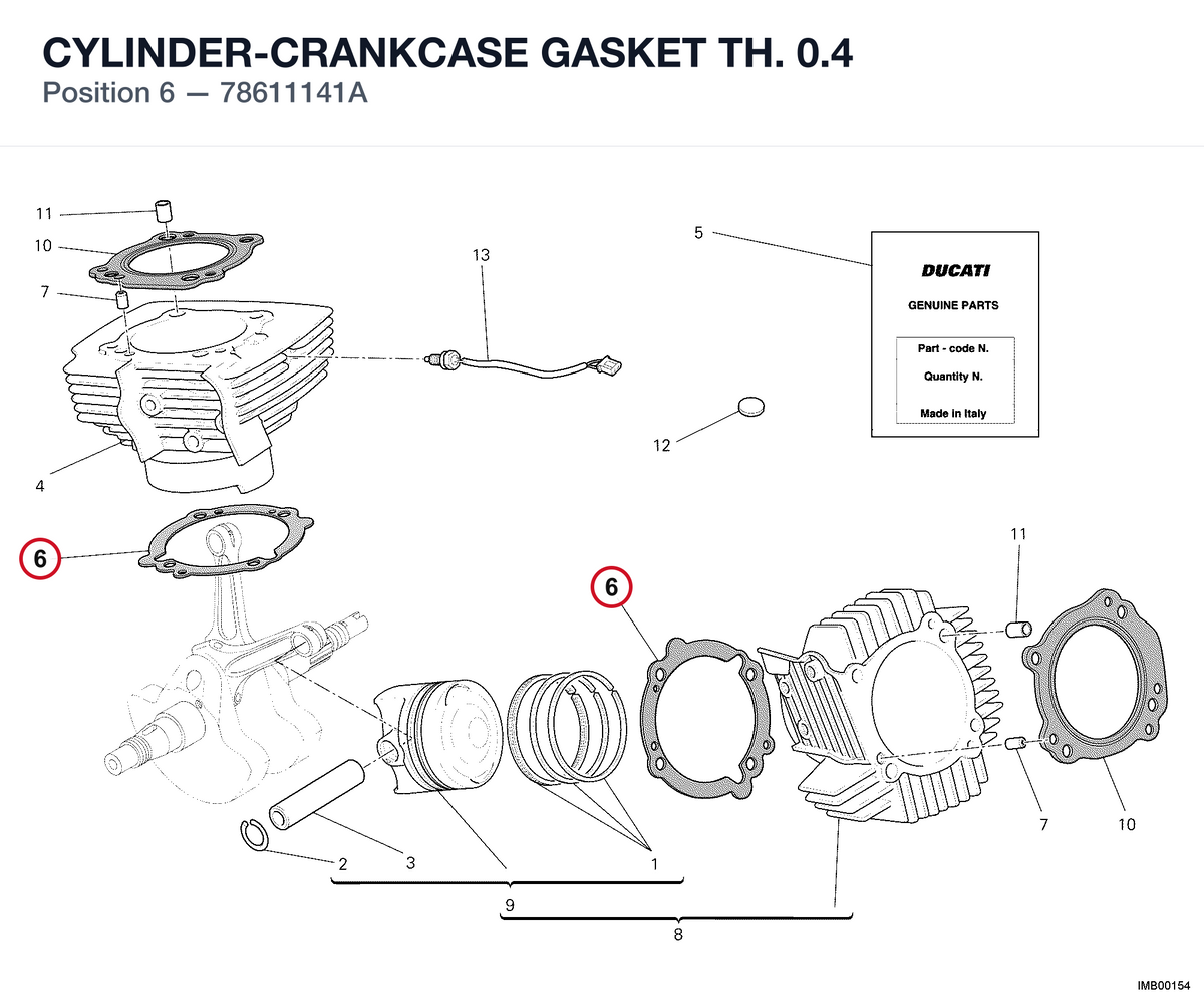 CYLINDER-CRANKCASE GASKET TH. 0.4 78611141A diagram position