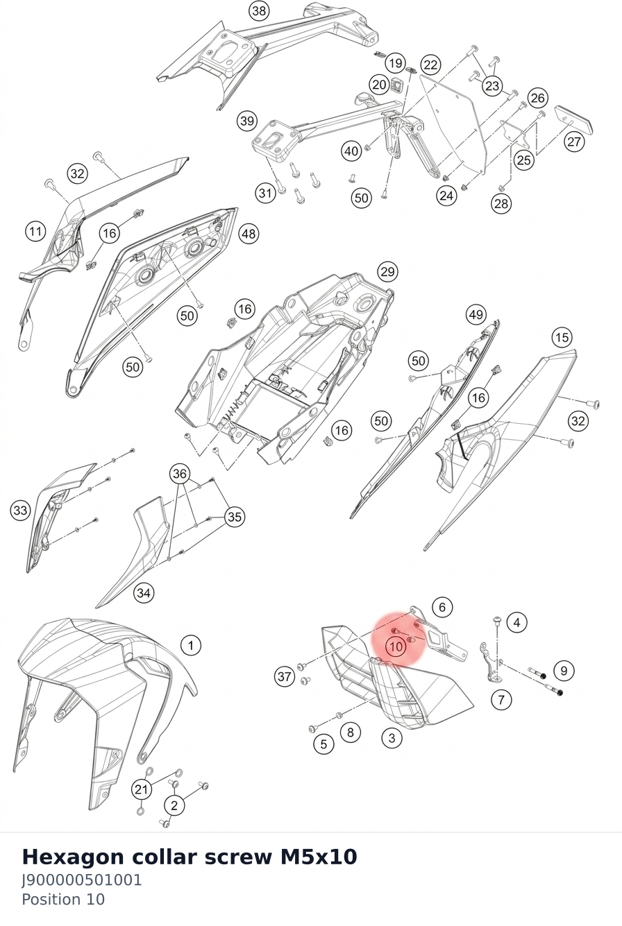 Diagram preview: Hexagon collar screw M5x10 (J900000501001)