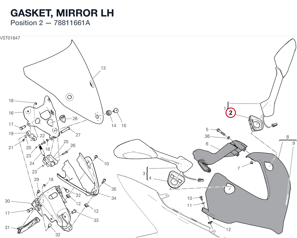 GASKET, MIRROR LH 78811661A diagram position