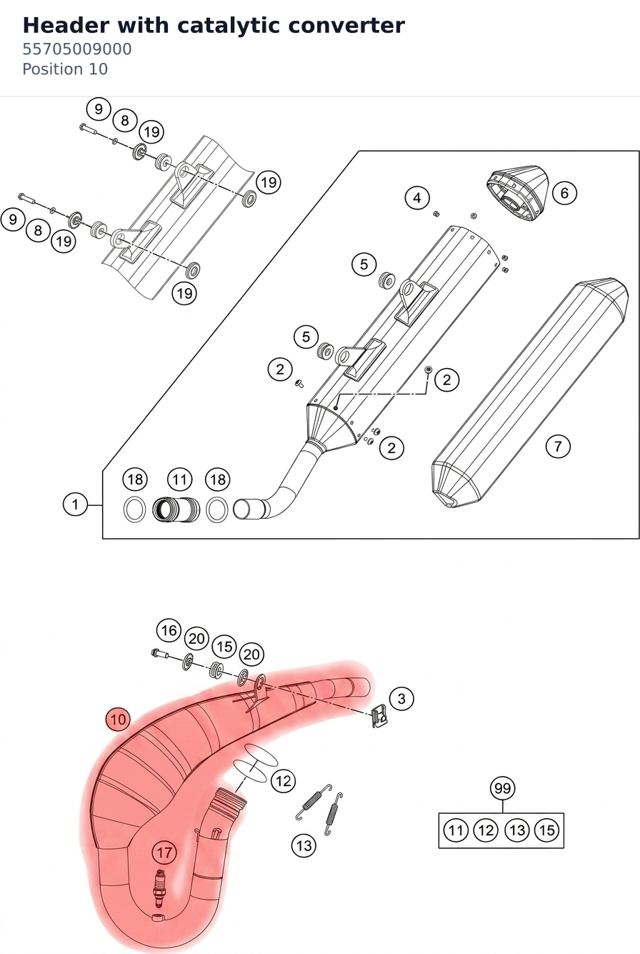 Diagram preview: Header with catalytic converter (55705009000)