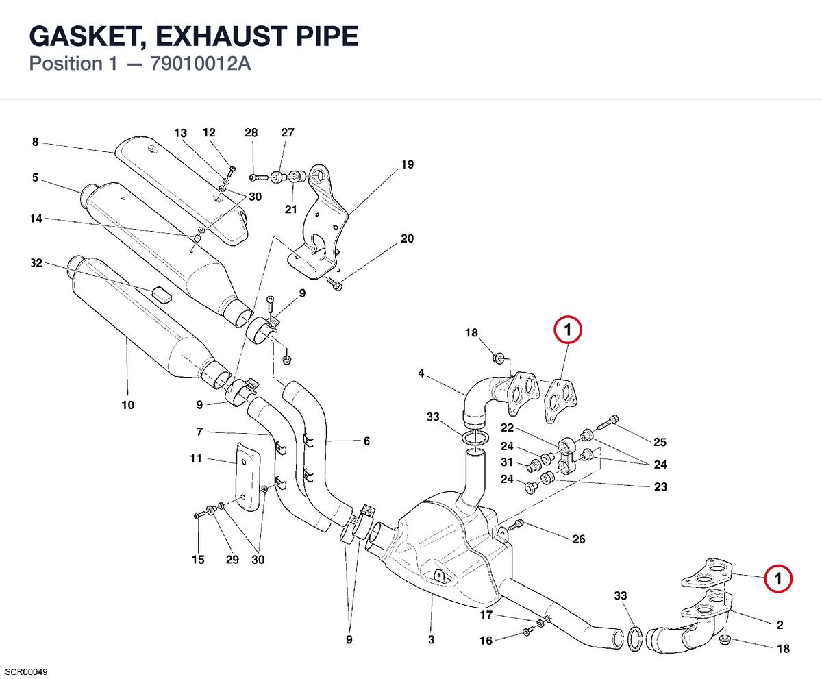 GASKET, EXHAUST PIPE 79010012A diagram position