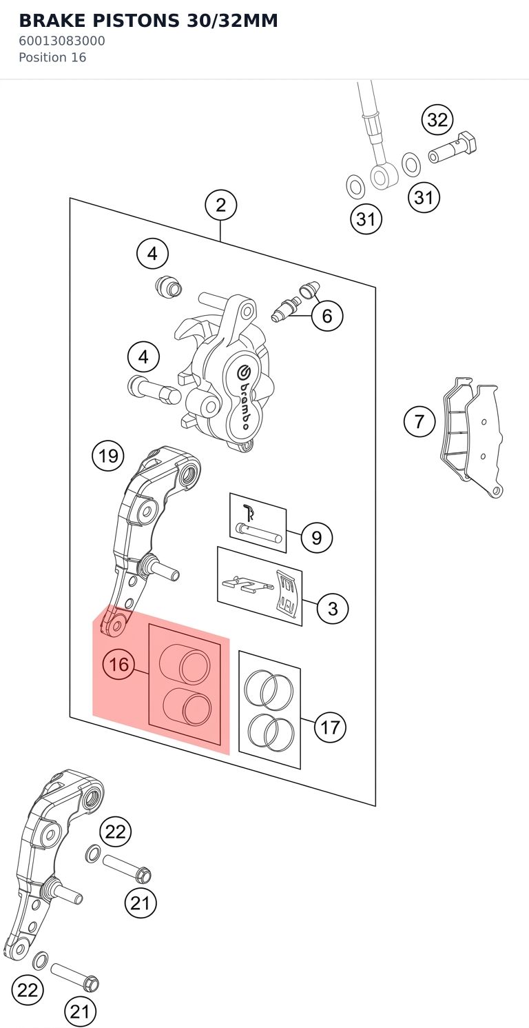 Diagram preview: BRAKE PISTONS 30/32MM (60013083000)
