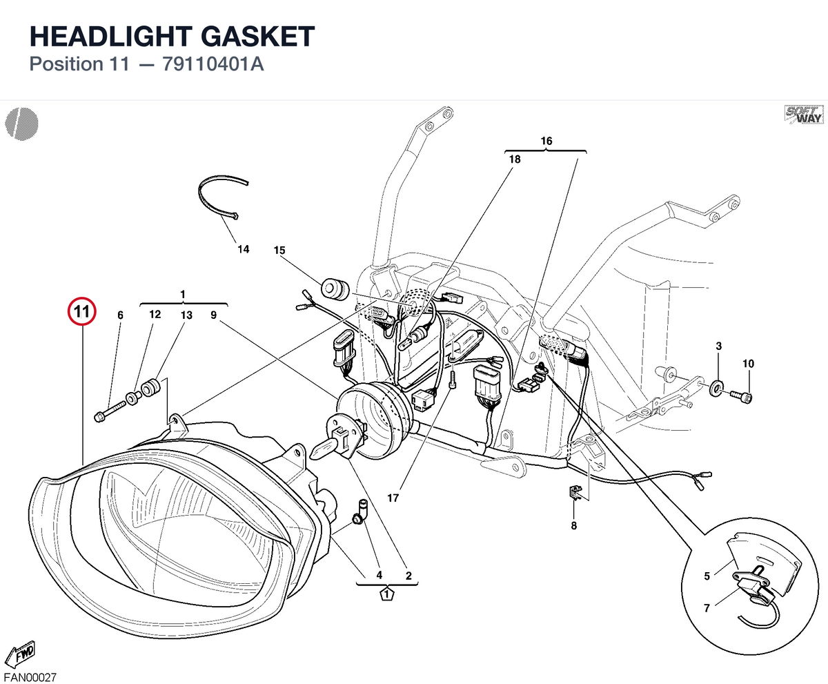 HEADLIGHT GASKET 79110401A diagram position