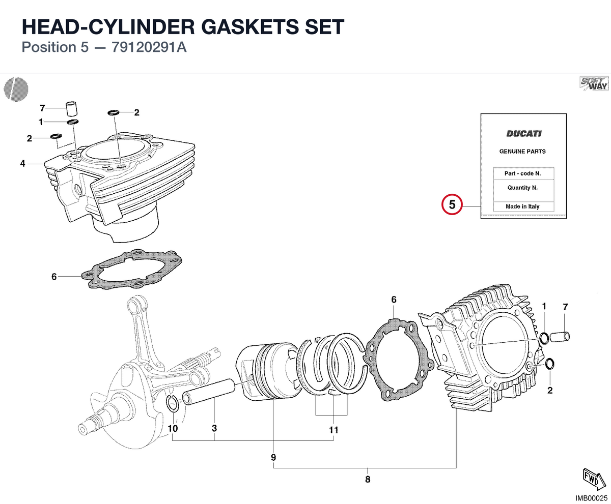 HEAD-CYLINDER GASKETS SET 79120291A diagram position