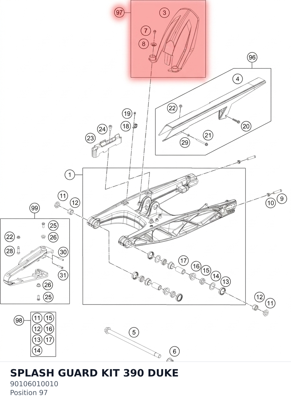 Diagram preview: SPLASH GUARD KIT 390 DUKE (90106010010)