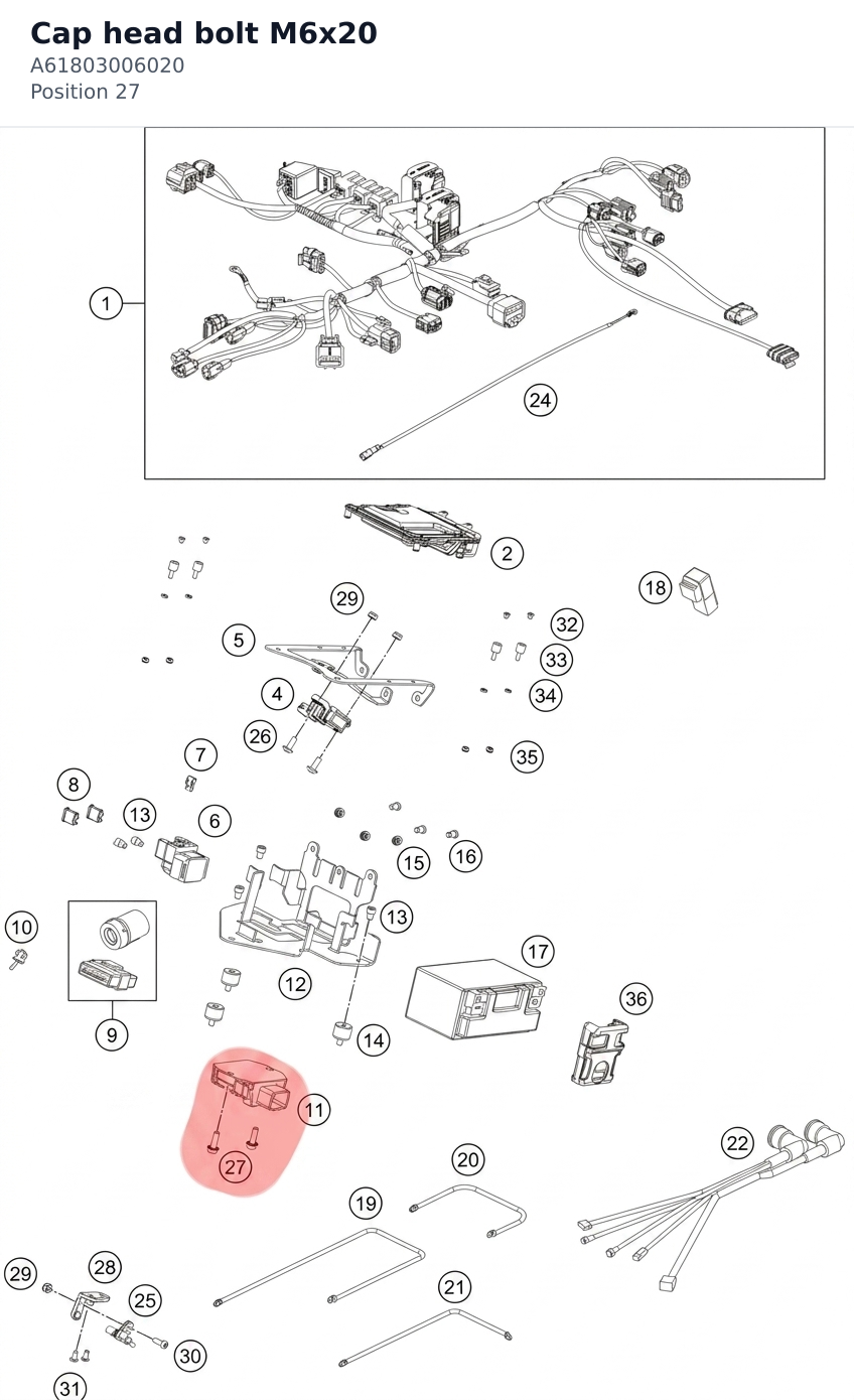 Diagram preview: Cap head bolt M6x20 (A61803006020)