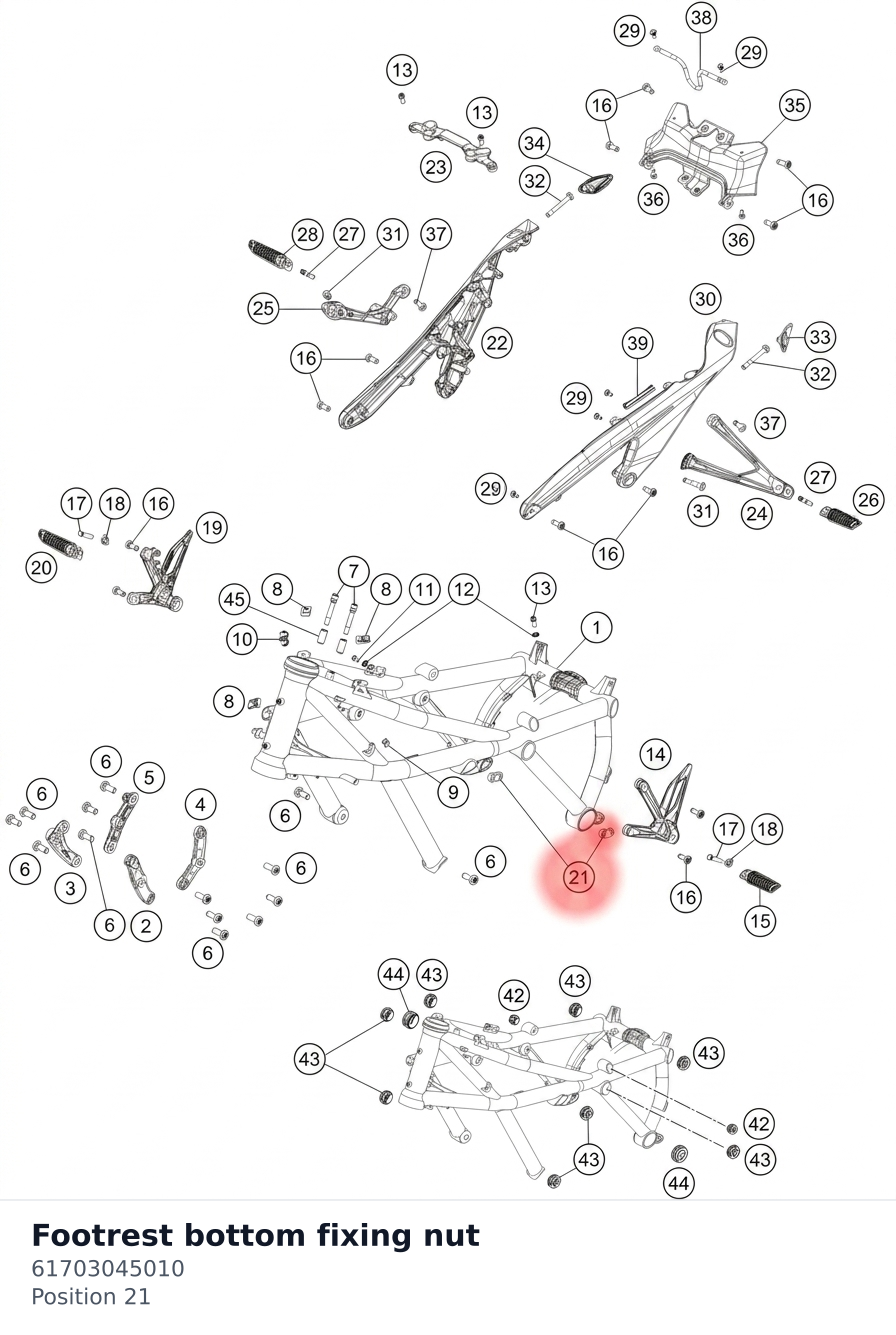 Diagram preview: Footrest bottom fixing nut (61703045010)