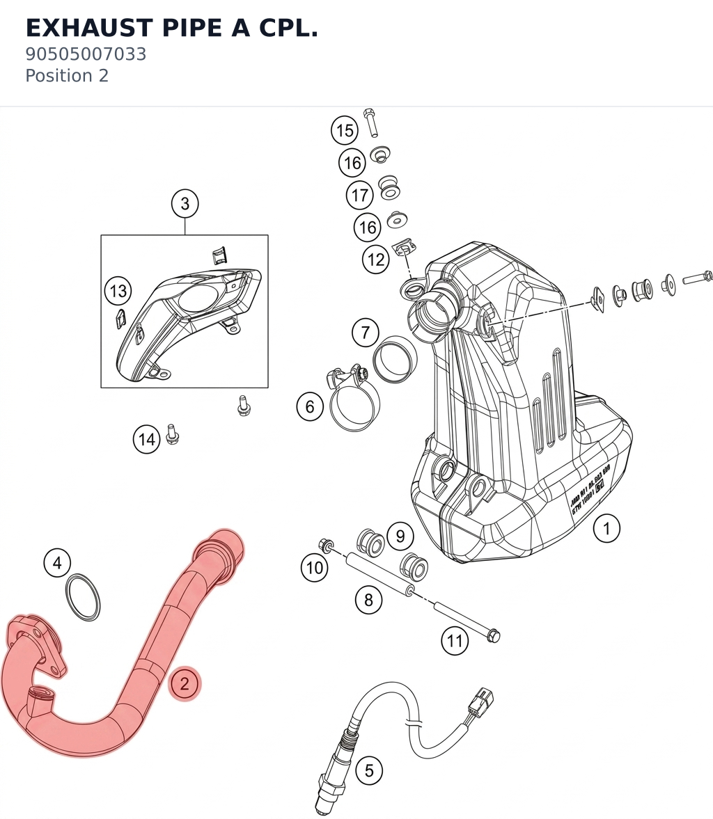 Diagram preview: EXHAUST PIPE A CPL. (90505007033)