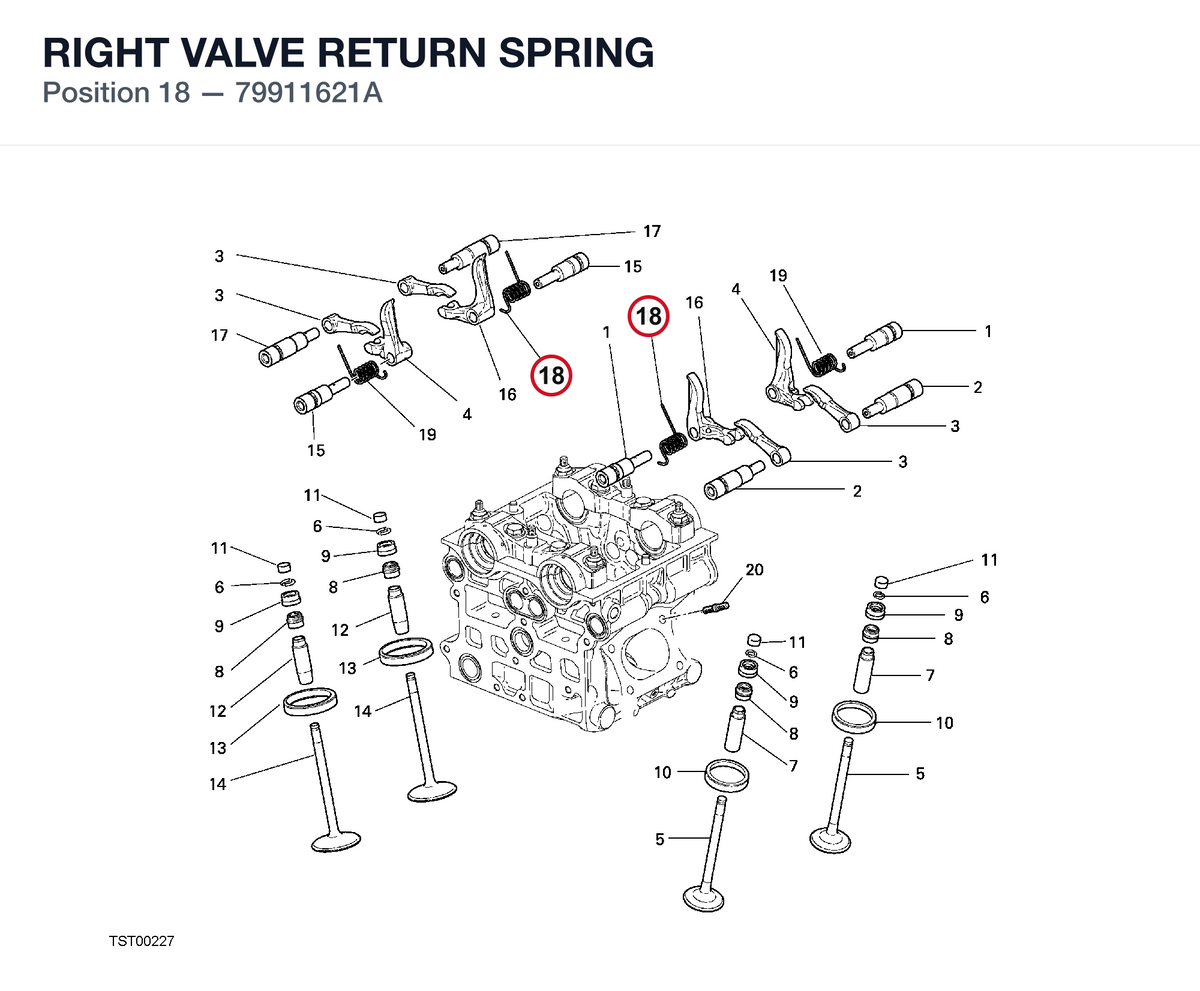 RIGHT VALVE RETURN SPRING 79911621A diagram position